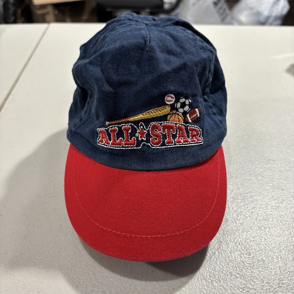 All Star Wonder Nation Hat Youth Boys Navy Blue Red Brim Elastic Baseball Retro